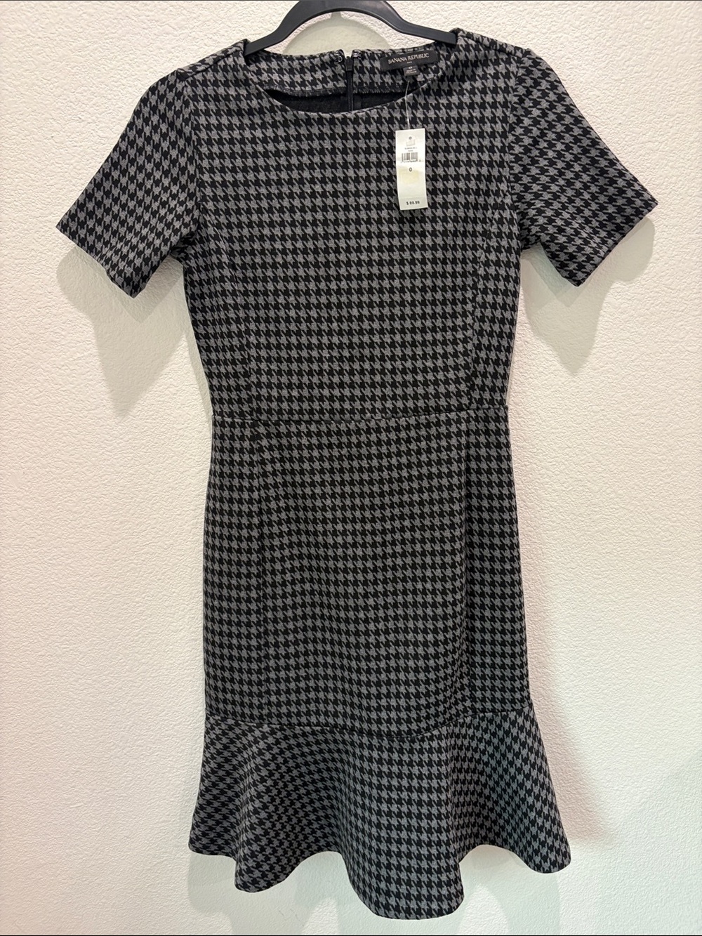 Banana Republic Black and Gray Houndstooth Fit-and-Flare Dress